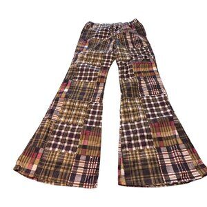 Vintage Patchwork Printed Cotton Bell Bottom Cotton S Pants